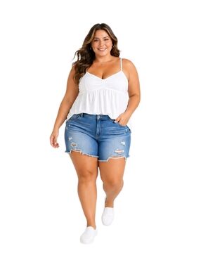 Torrid Plus Size 6X Rainbow  on 🌈 pocket  distressed high rise Jean shorts NWOT